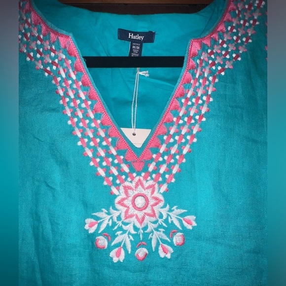 {NWT Hatley Linen Embroidered Portia Sheath Dress in Ceramic Blue Size M} - Picture 4 of 12